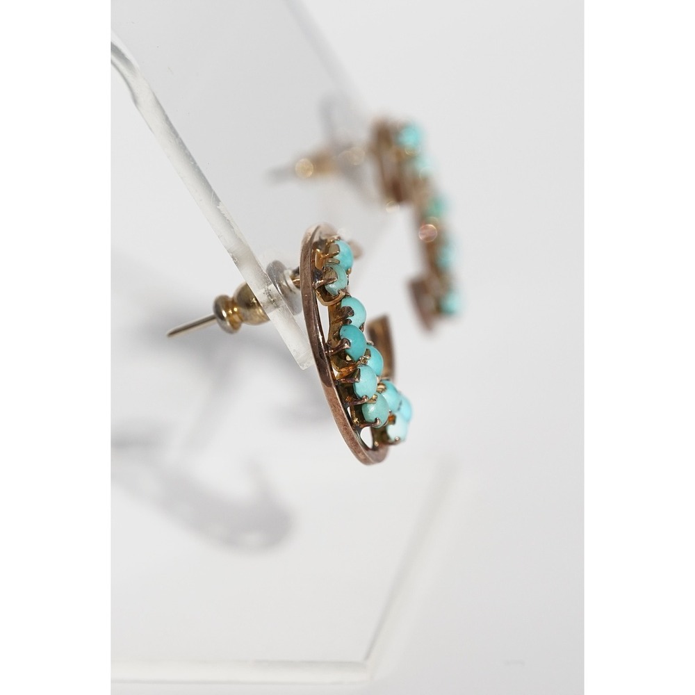 Vintage 10-14k Solid Gold Natural Persian Turquoise Crescent Moon Stud Earrings - Picture 5 of 6